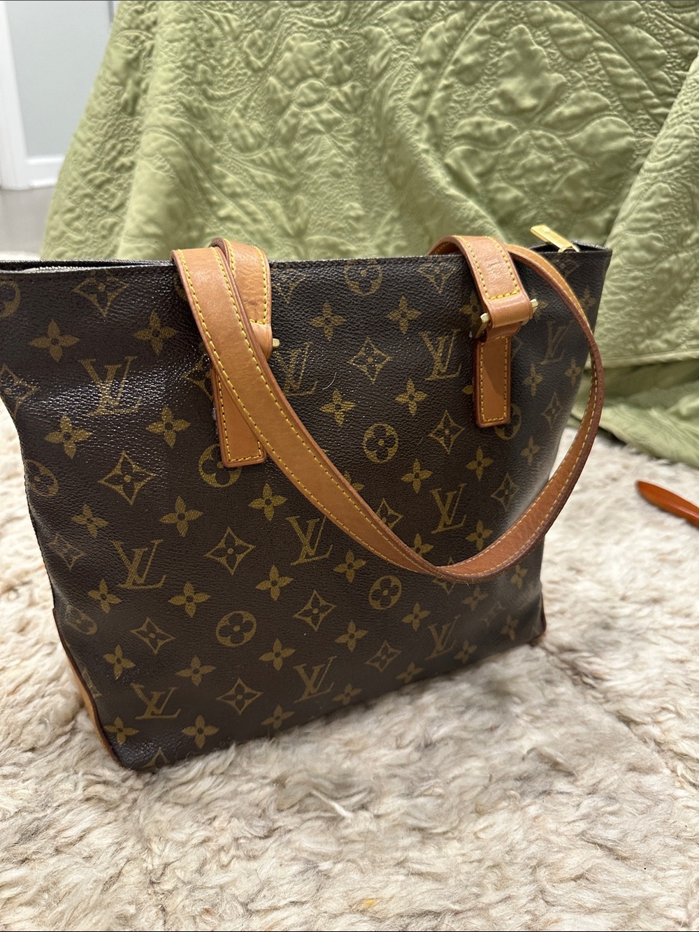 Louis Vuitton Monogram Canvas Tote in Brown with Tan Trim